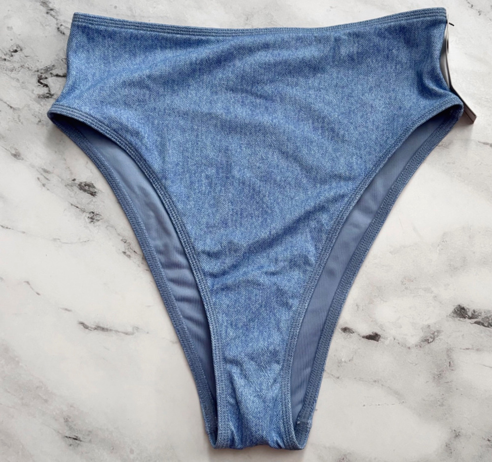PINK Victoria's Secret Swim Bikini Bottom Blue Denim High Waist Cheeky XS